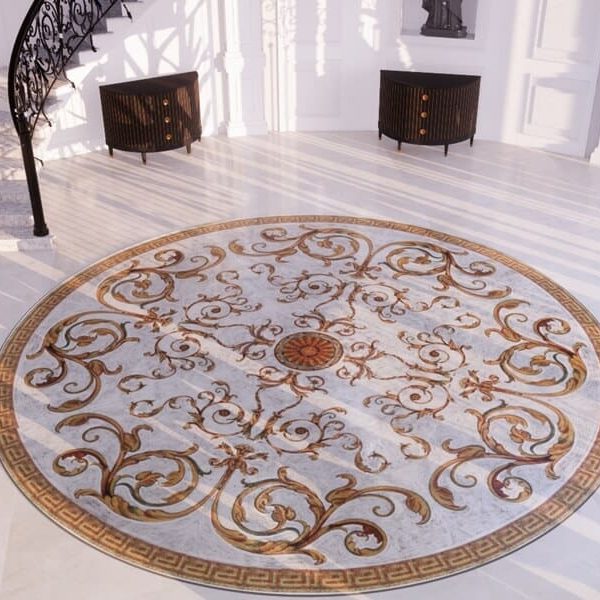 Lumille Lacuna Baroque style-handcrafted-marble mosaic rug medallion design by MEC 3D render