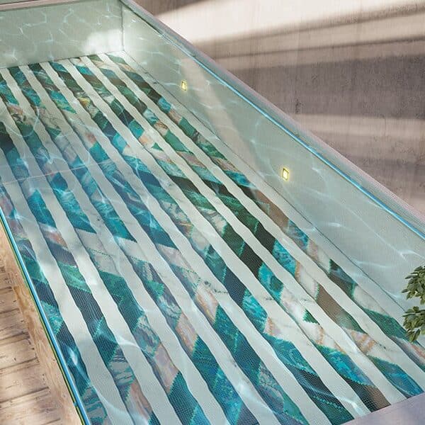 Marmo Aqua Vertex PIXL glass tile swimming pool mosaic by MEC 3D render