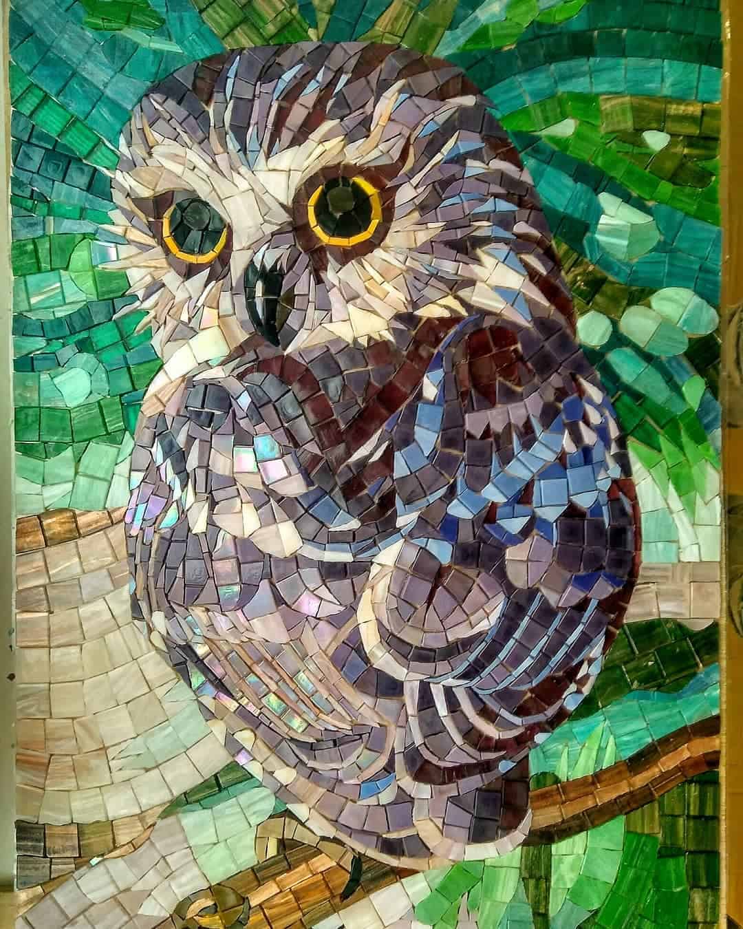 Glass mosaic animal kingdom owl atwork 