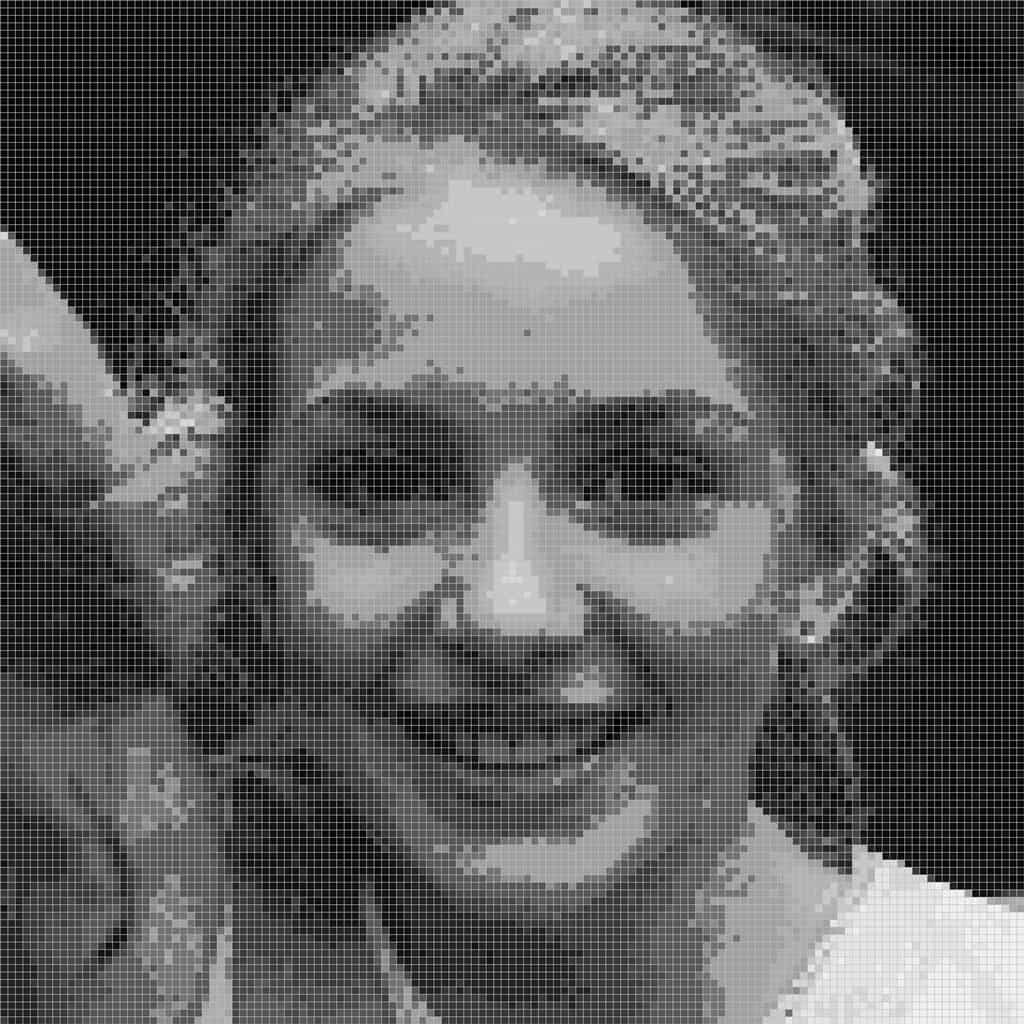 quick grayscale PIXL render of a photograph depicting a smiling girl