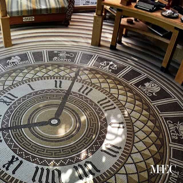 monochrome zodian sign clock mosaic floor