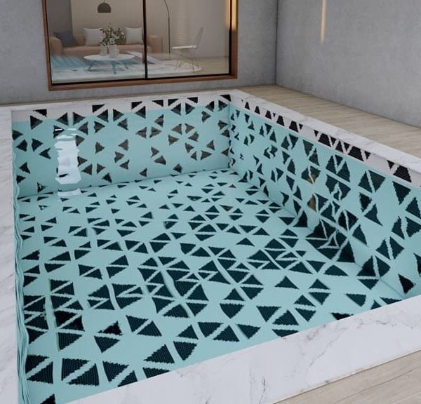 geometric fading abstract pattern PIXL glass mosaic pool design with triangles