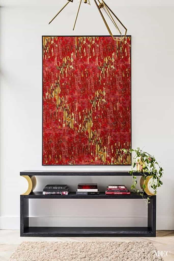 scarlet gem wall abstract mosaic artwork red and gold art deco