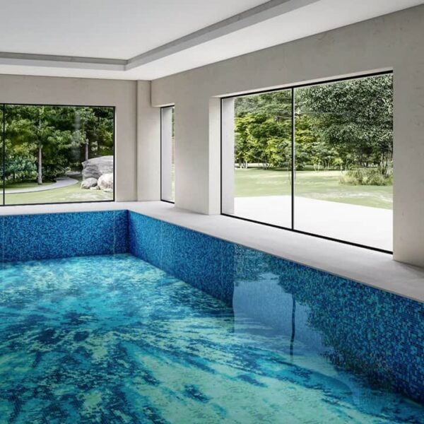 Brunox vitreous glass mosaic tile pool design abstract