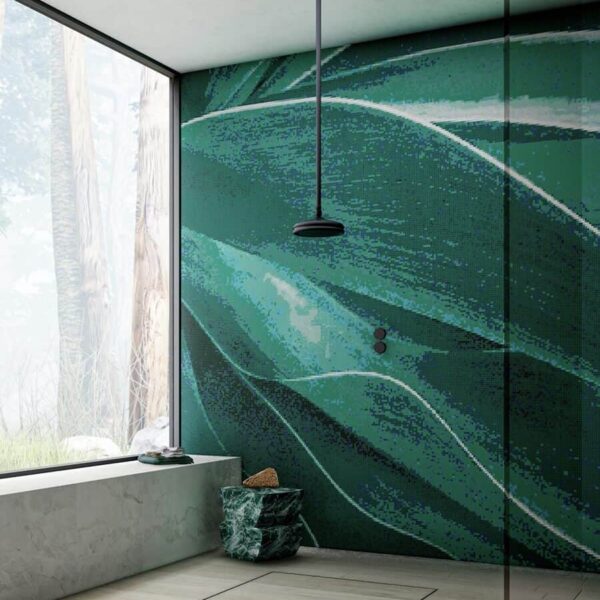 inovvio green abstract art glass mosaic tile