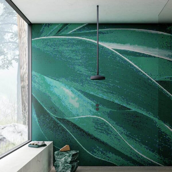 inovvio green abstract art glass mosaic tile