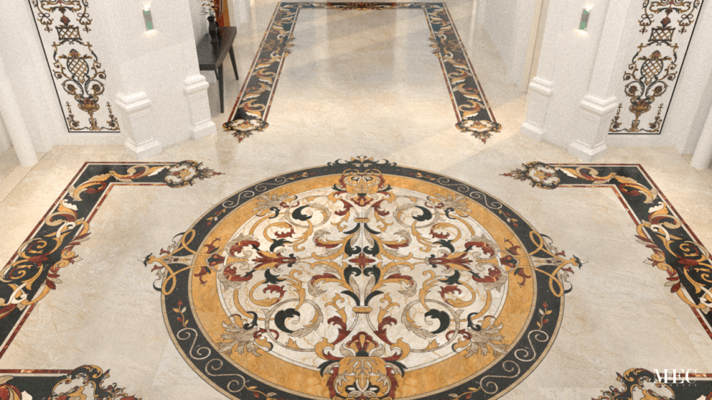 opulent luxury marble mosaic floor decorative waterjet