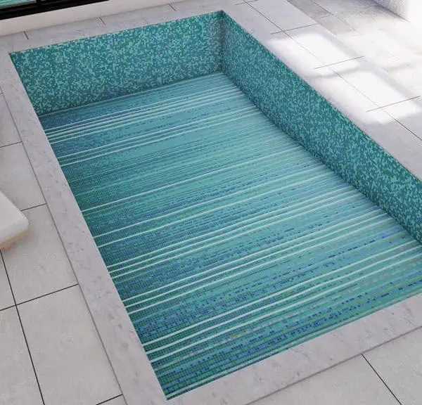 custom PIXL mosaic design swimming pool tiles blue lines