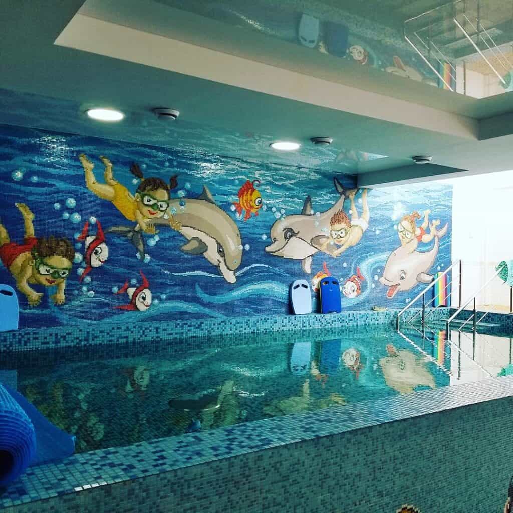 swimming with the dolphin pool wall mural kids