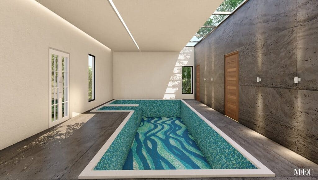 custom designed pattern of wavy mosaic swimming pool glass tile