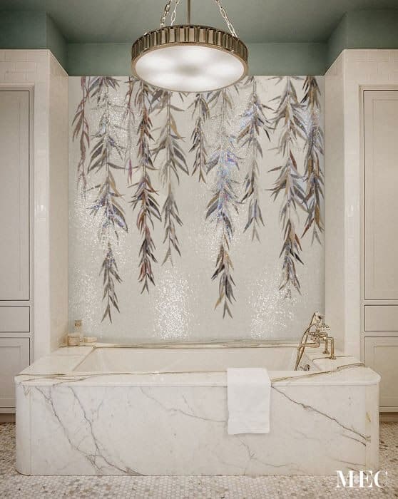 Hanging Vines Leaf Mosaic bath tub wall tile artwork handcrafted