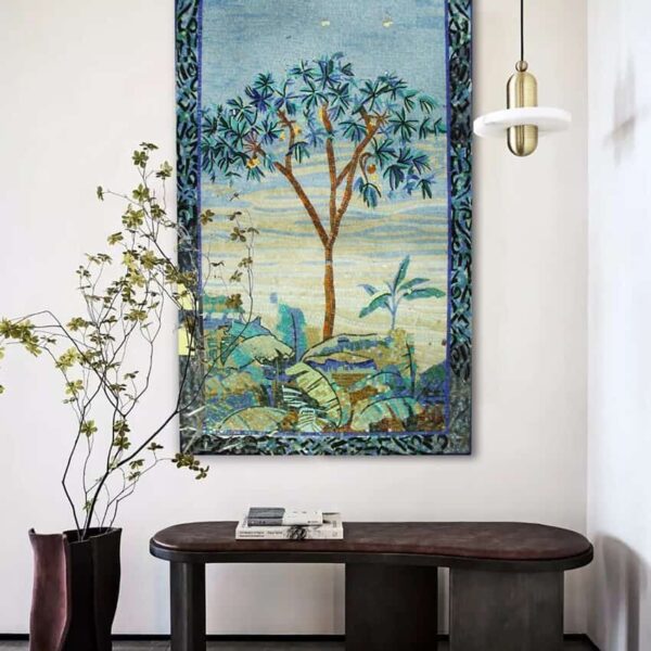 mosaic tree wall art sky ombre scenery glass tiles