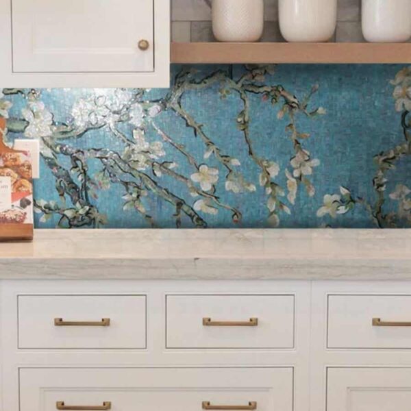 vincent van gogh almond blossom glass mosaic kitchen backsplash wall tile