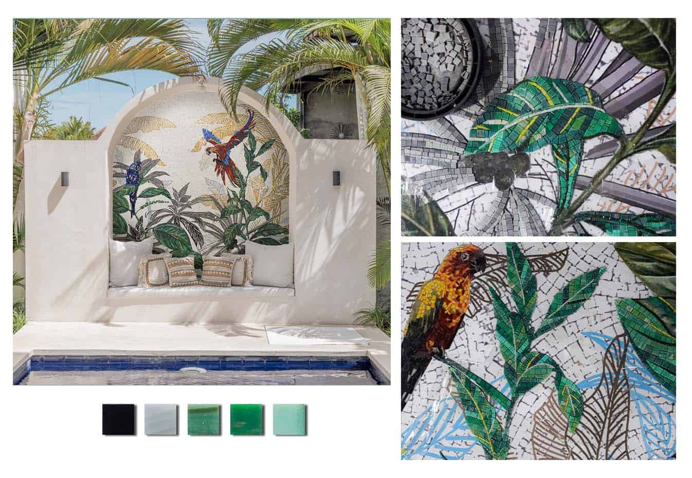 mosaic artwork on a pool feature wall