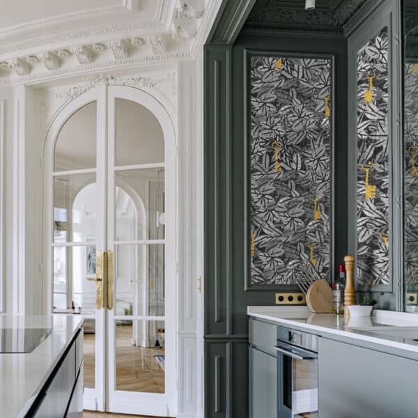 golden key wall art lau leaf mosaic grayscale kitchen niche