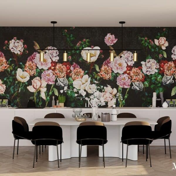 rose mosaic flower bush glass tile mural dark background floral art