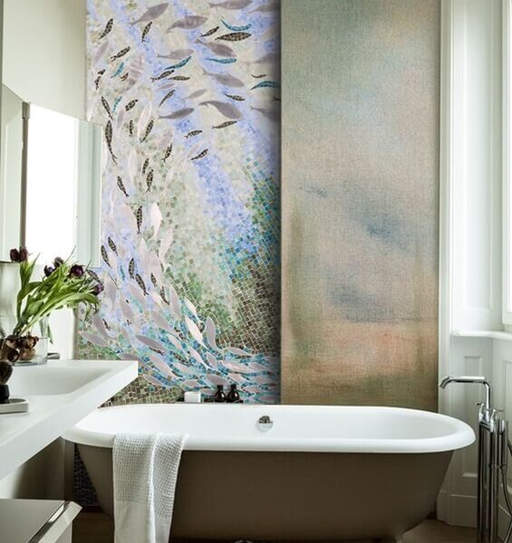 marine ballet fish shoal wall glass mosaic tile art bathroom bathtub wall