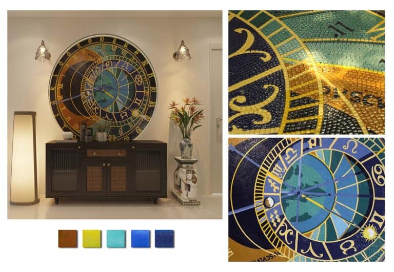 Mosaic Tile Artwork Prague Orloj Astronomical Clock Medallion