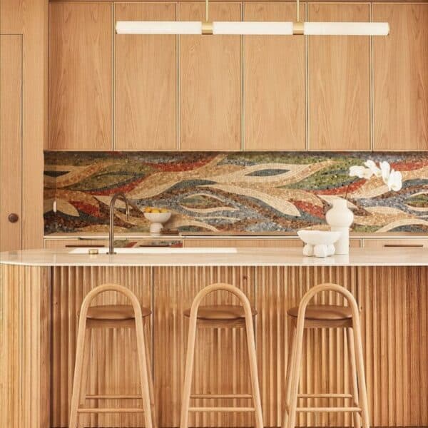 earthy Hues Abstract Mosaic Tile kitchen backsplash art