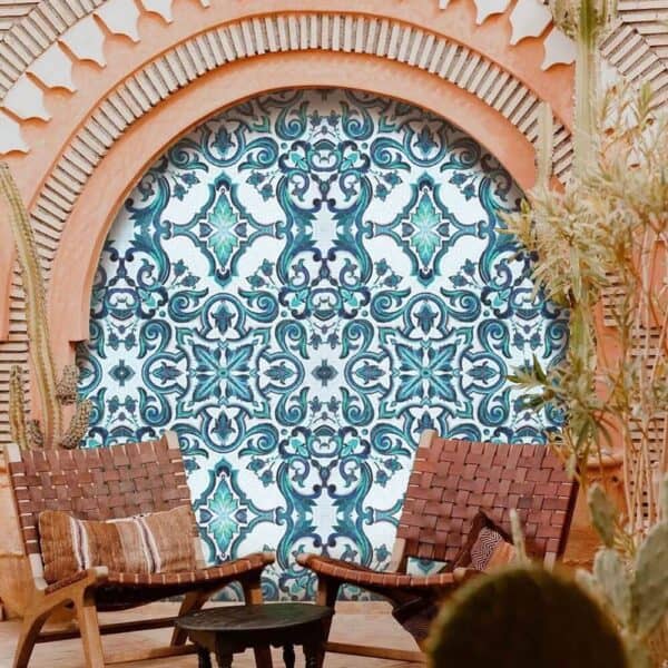 alente turquoise arched niche glass mosaic