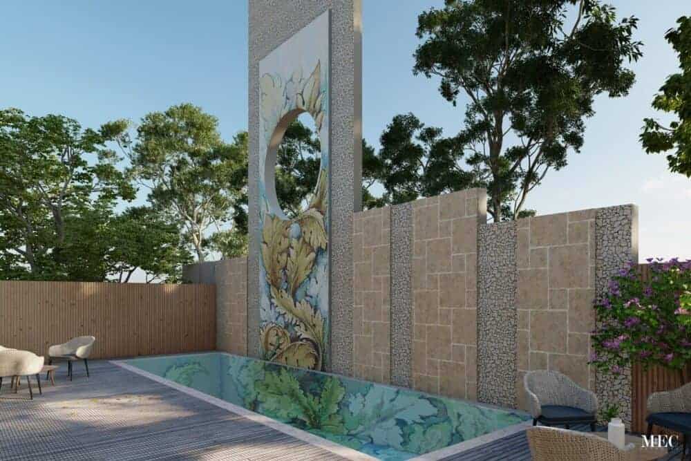 PIXL acanthus mosaic pool and feature wall 3D render