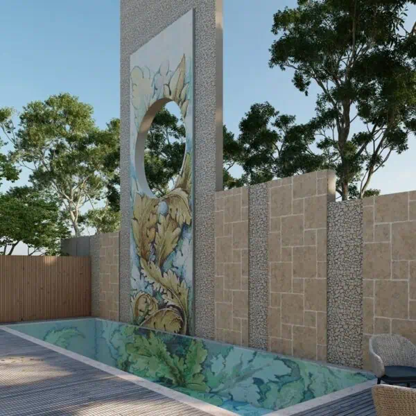 PIXL acanthus mosaic pool and feature wall 3D render