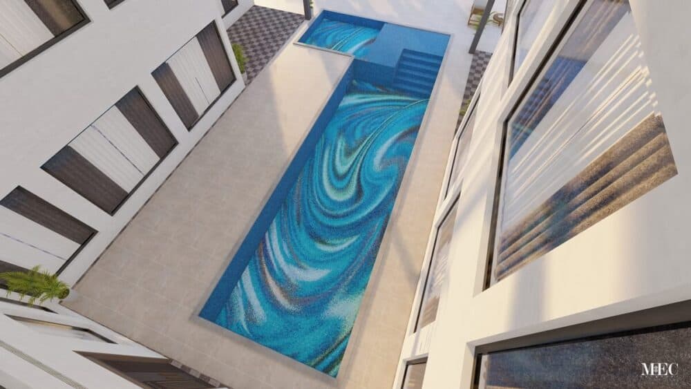 Swirling Blues pool mosaic tile PIXL design glass