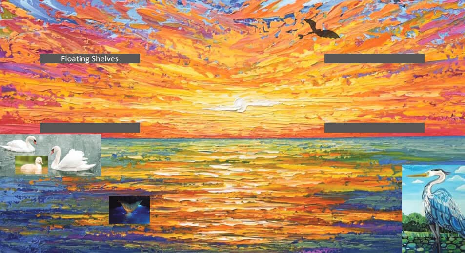 concept collage golden hour sunset scene water body artistic with elements arranged roughly for positioning idea