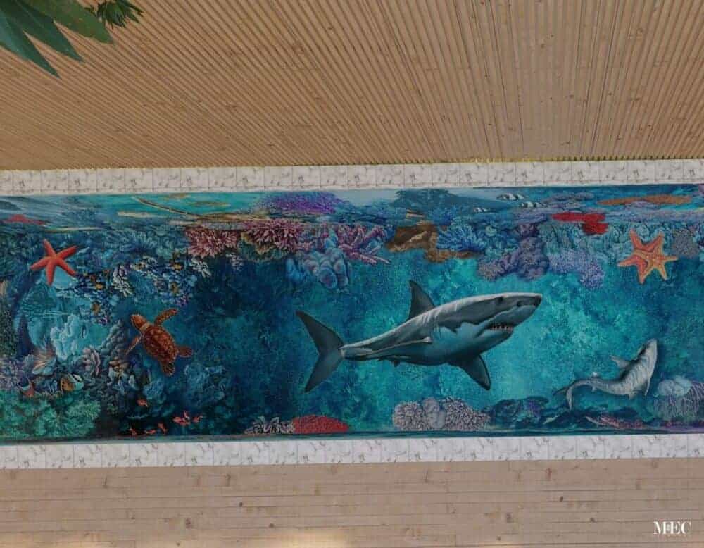 underwater mosaic scene sea life pool tile 3D render top down view