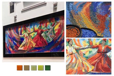 Whirling Dervish handcut Murano glass mosaic mural colorful